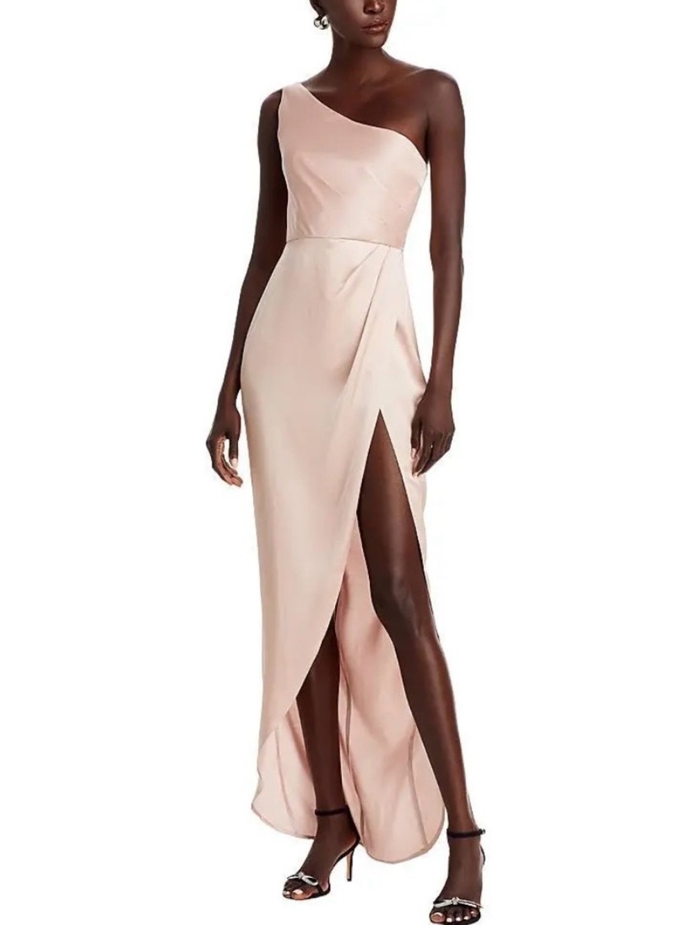Nookie Virtue One Shoulder Gown Blush Draped Tulip Skirt Floor Length Size L